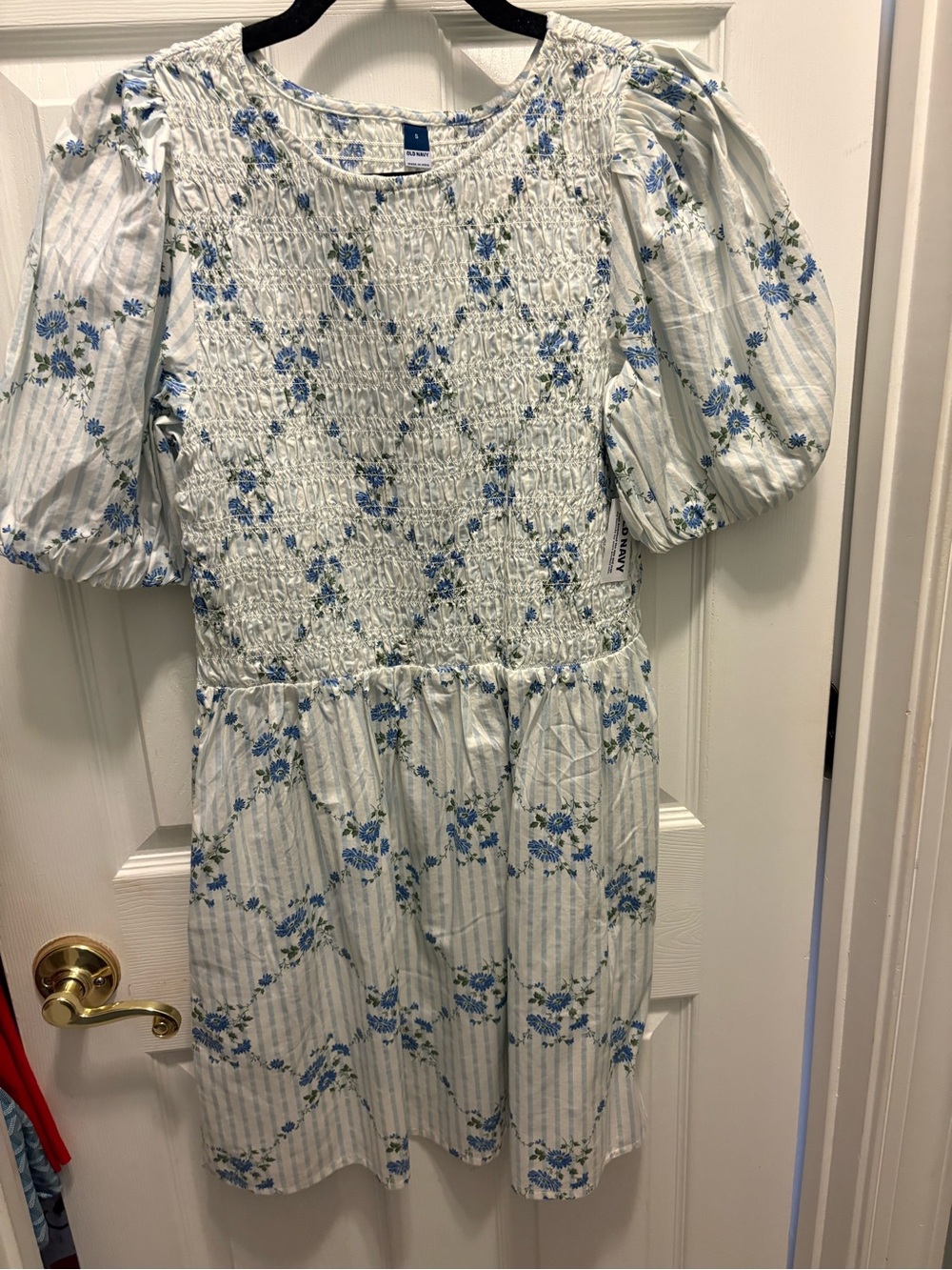Old Navy White and Blue Floral Smocked Mini Dress